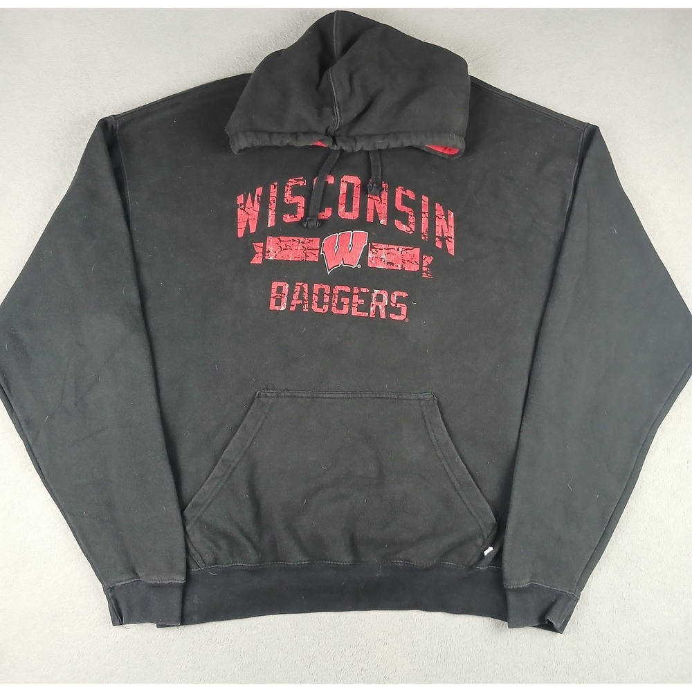 J. America Wisconsin Badgers Hoodie Mens XL Black Red University Sweatshirt